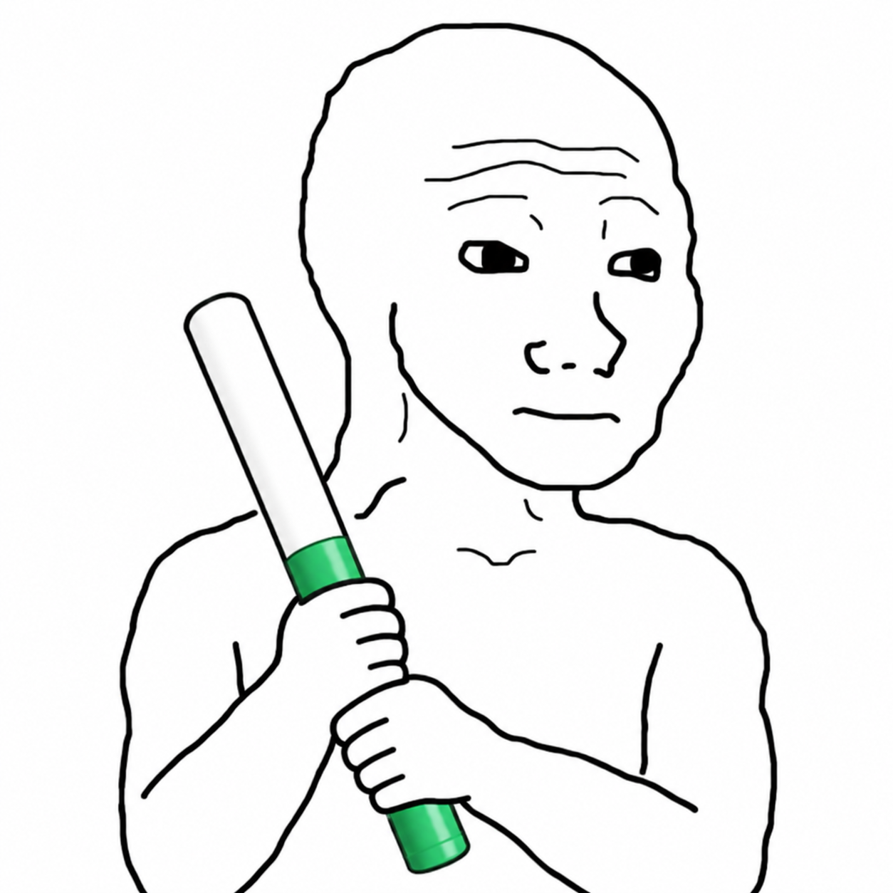 Baton Wojak holding the green baton